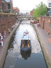 Canal boat arriving in Gas St Basin